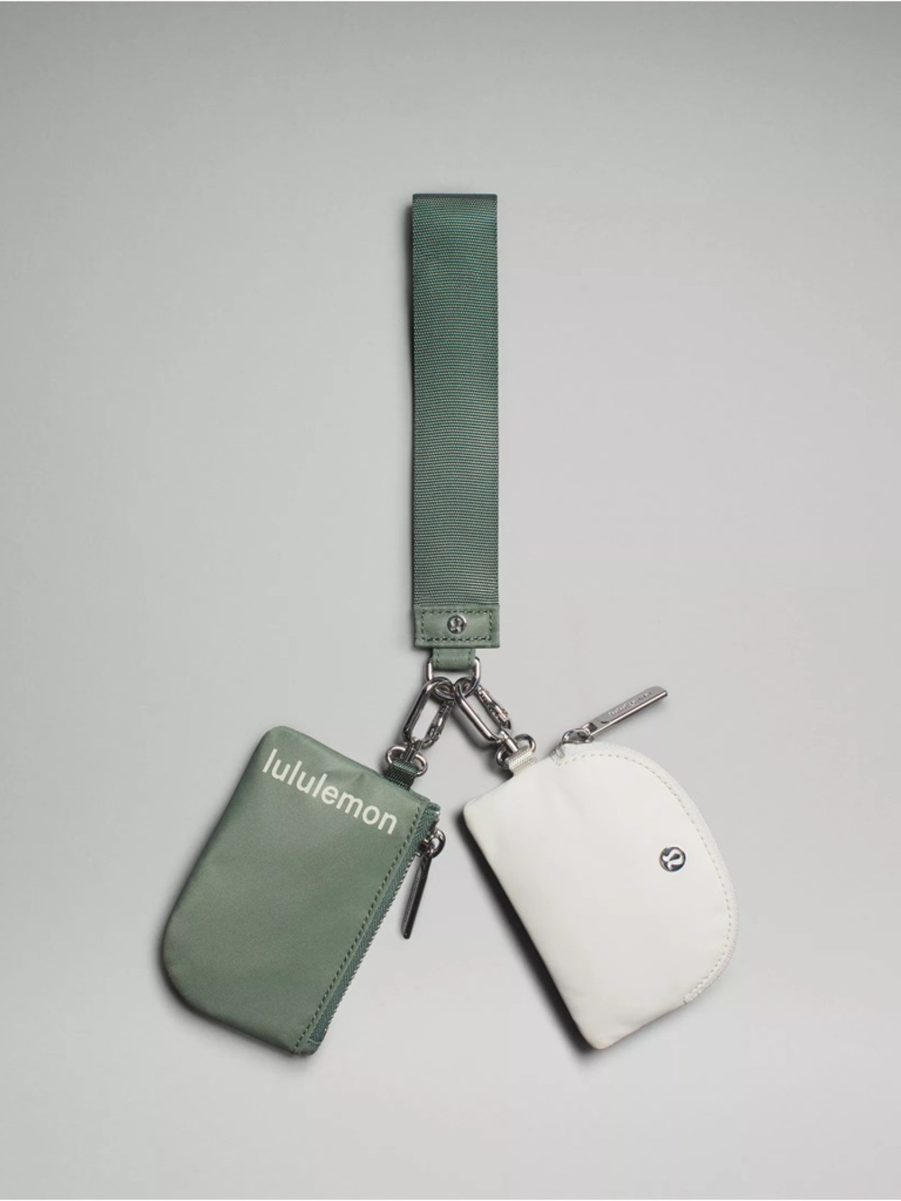 Dual Pouch Wristlet in Sage Green and White